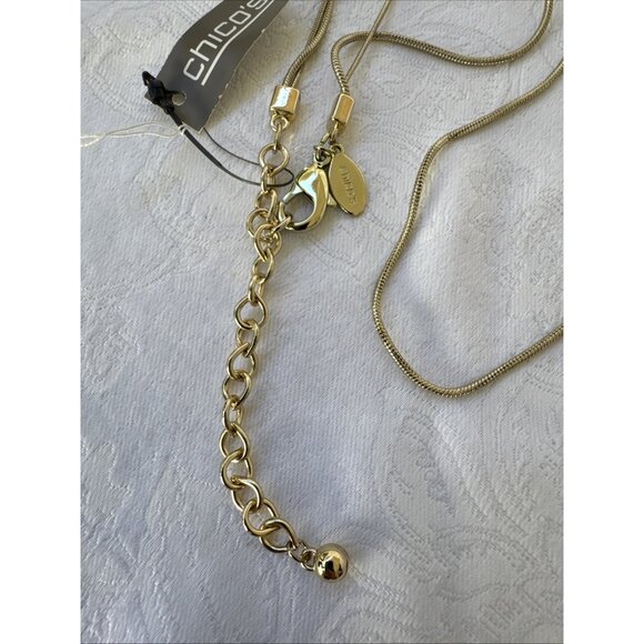 Chicos Gold Tone 19" Double Pendant Long Rope Link Chain Statement Necklace NEW - Picture 7 of 14